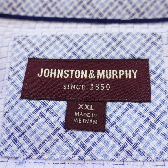 Johnston Murphy‎ Shirt Mens Size 2XL Blue Cotton Oxford Dress Plaid Button Light - Picture 2 of 8